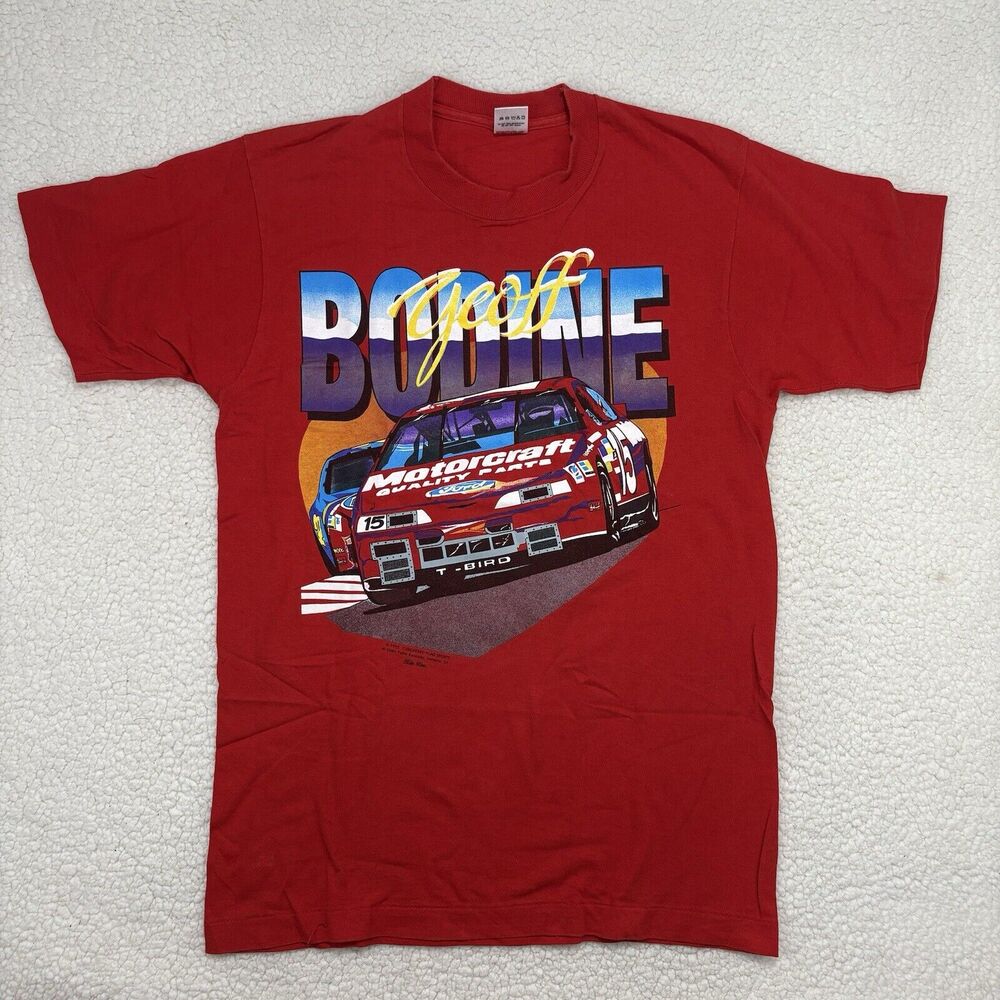 Vintage 1992 Geoff Bodine NASCAR Racing T Shirt L Red Sears Point Single Stitch‎